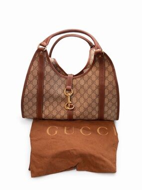 Gucci Brown GG Canvas Shoulder Bag with Leather Trim